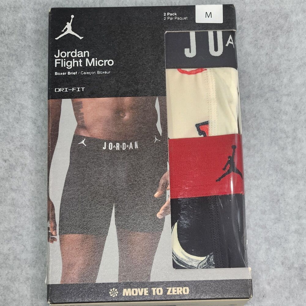 Nike Jordan Flight Micro Dri-FIT Boxer Briefs Men's Medium 2 Pack Sail Red Black